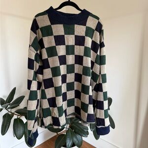 All Play Checkered Sweater Navy and Green